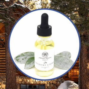 Essential oil bottle with rustic background.