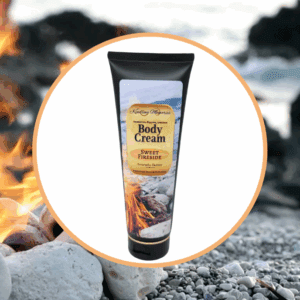 Body cream tube with fiery background.