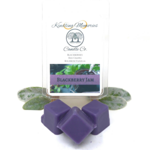 Purple wax melts with blackberry jam label.