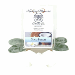 Coco Beach candle wax melts with leaves.