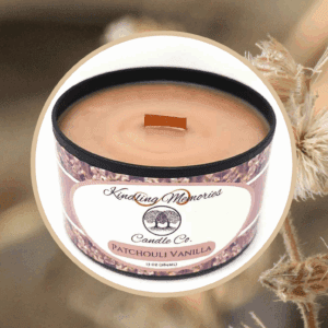 Patchouli vanilla candle with wooden wick.