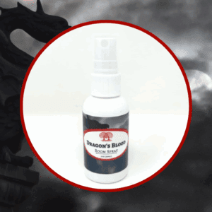 Dragon's Blood room spray with dragon silhouette.
