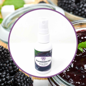 Blackberry jam spray with fresh blackberries.