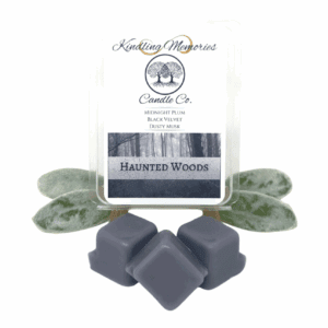 Candle wax melts labeled "Haunted Woods".