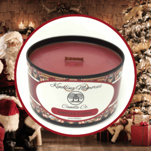 Santa with red candle in festive setting.