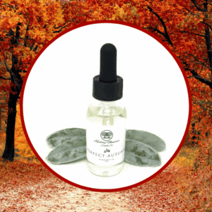 Serum bottle with autumn leaves backdrop.
